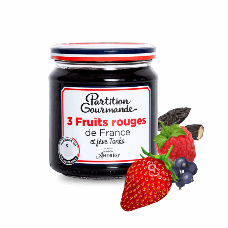 Partition Gourmande -3 Fruits Rouges de France et fêve Tonka - pot et ingrédients